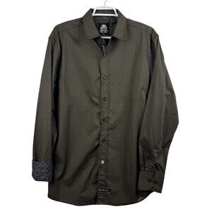 Men's English Laundry Brown Polka Dot Long Sleeve Button Up Cotton Shirt Medium‎